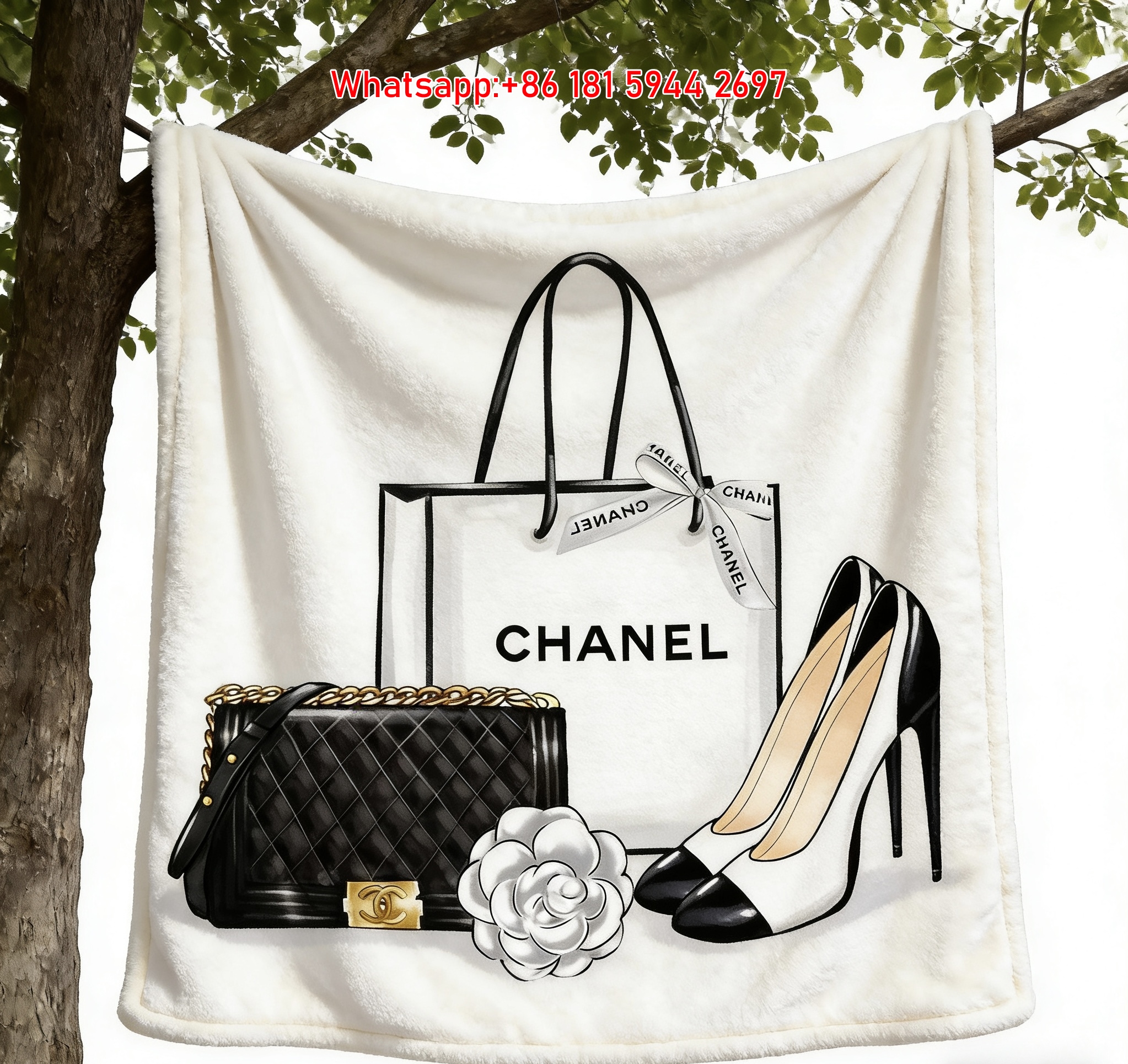 Chanel Classic Handbag & Heels Flannel Throw Blanket IMG_6655